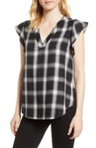 Women's Vince Camuto Plaid Flutter Sleeve Top - Black