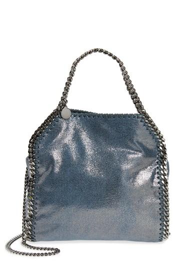 Stella Mccartney Mini Falabella Shaggy Deer Metallic Faux Leather Tote - Blue