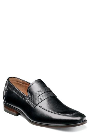 Men's Florsheim Postino Apron Toe Textured Penny Loafer D - Black