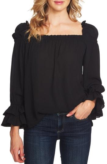 Women's Cece Square Neck Ruffle Blouse - Black