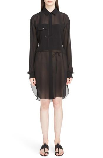Women's Saint Laurent Silk Georgette Shirtdress Us / 40 Fr - Black