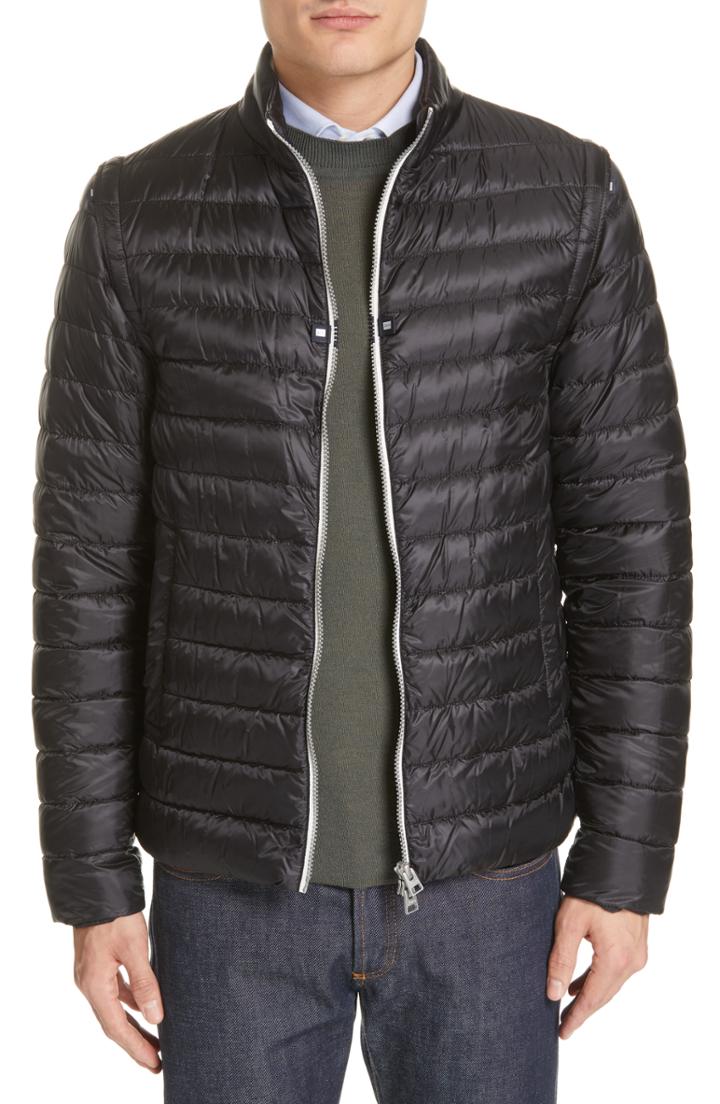 Men's Herno Down Nylon Hybrid Jacket With Detachable Sleeves Eu - Black