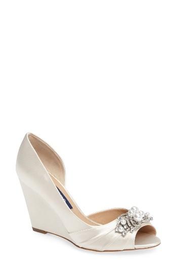 Women's Nina Rona Swarovski Wedge Sandal M - Ivory