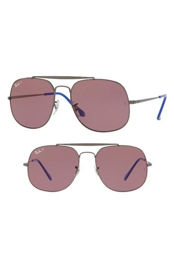 Women's Ray-ban 57mm Polarized Aviator Sunglasses - Red Havana