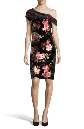 Women's Eci One-shoulder Foil Sheath Dress - Black