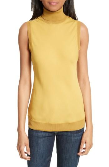 Women's Theory Turtleneck Bias Silk Top, Size - Yellow