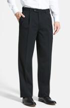 Men's Berle Self Sizer Waist Pleated Wool Gabardine Trousers X 34 - Black