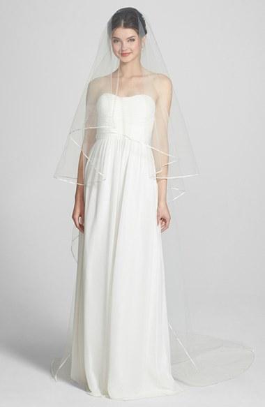 Wedding Belles New York 'mable' Two-tier Satin Trim Cathedral Veil, Size - White