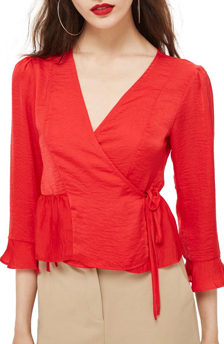 Women's Topshop Freya Wrap Blouse Us (fits Like 10-12) - Red