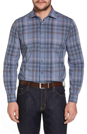 Men's Luciano Barbera Trim Fit Plaid Sport Shirt