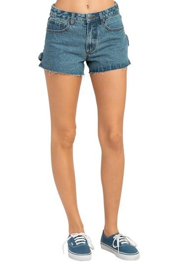 Women's Rvca Highly Werked Raw Hem Denim Shorts - Blue
