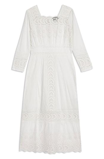 Women's Topshop Broderie Inset Maxi Dress Us (fits Like 6-8) - Ivory