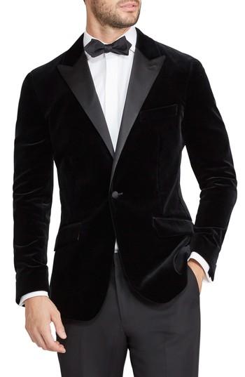 Men's Bonobos Jetsetter Trim Fit Stretch Velvet Dinner Jacket R - Black