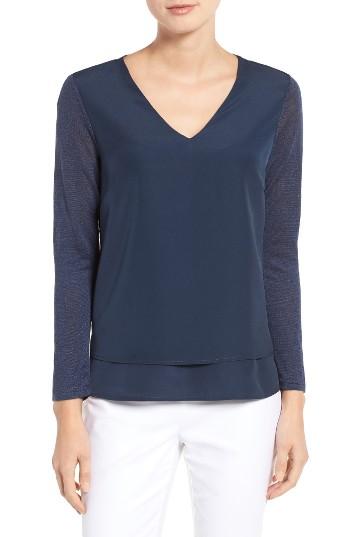 Women's Nic+zoe La Noche Mixed Media Top - Blue