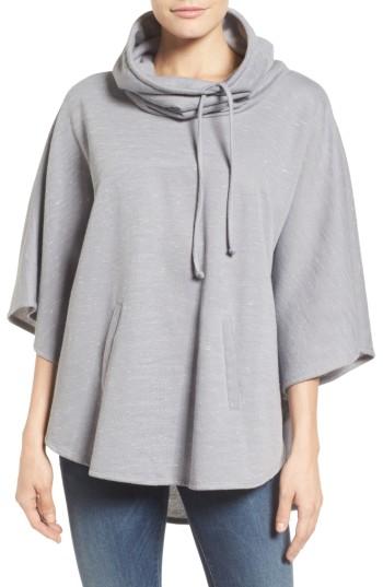 Petite Women's Gibson Funnel Neck Poncho Style Sweatshirt P - Grey
