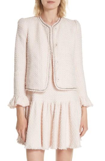 Women's Rebecca Taylor Ruffle Sleeve Tweed Jacket - Pink