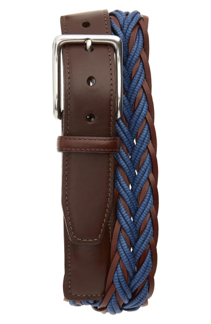 Men's Torino Braided Cotton & Leather Belt - Navy/ Brown
