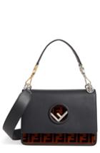 Fendi Kan I Logo Tappetino Leather & Velvet Shoulder Bag - Grey