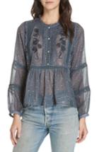 Women's Dolan Lauren Embroidered Edwardian Blouse, Size - Blue