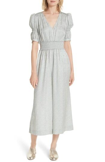 Women's Rebecca Taylor Lauren Puff Sleeve Floral Silk Jumpsuit - Blue