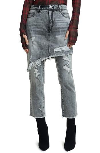 Women's Afrm Maxon Ripped Skirted Crop Jeans - Black
