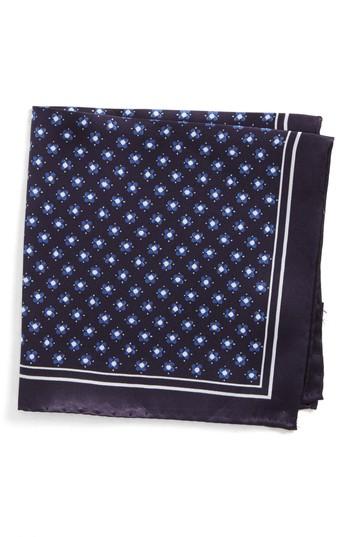 Men's Boss Medallion Silk Pocket Square, Size - Blue