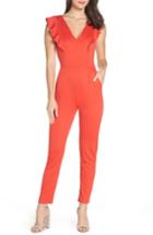 Women's Fraiche By J V-neck Ruffle Jumpsuit - Red