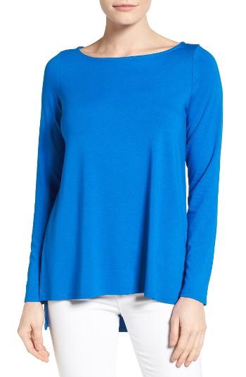 Women's Eileen Fisher Jersey High/low Hem Top, Size - Blue
