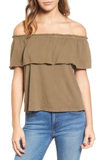 Women's Current/elliott The Ruffle Off The Shoulder Top - Grey