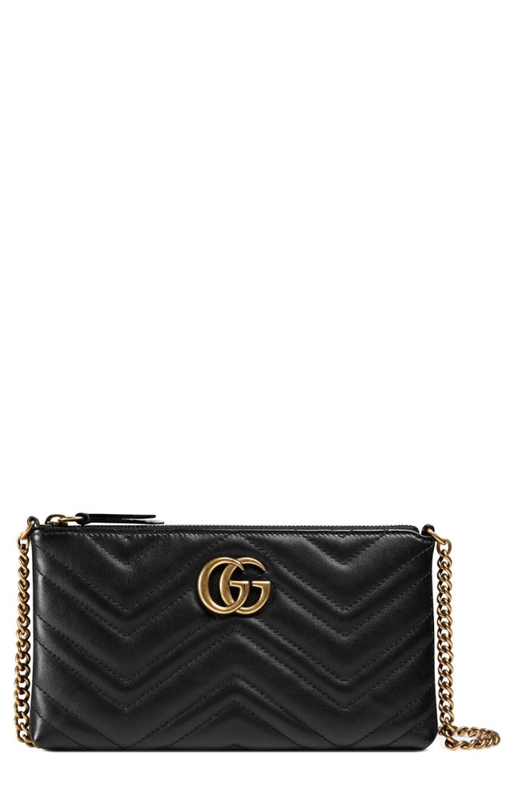 Women's Gucci Marmont 2.0 Leather Wallet On A Chain - Black