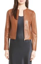 Women's Vince Collarless Zip Front Leather Jacket - Brown