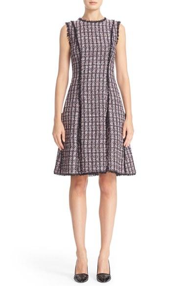 Women's Oscar De La Renta Eyelash Trim Sequin Tweed Dress