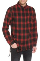 Men's The Rail Shredded Plaid Flannel Shirt - Black