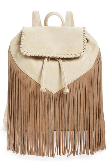 Emperia Sage Fringe Detail Faux Leather Backpack - Beige