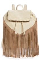 Emperia Sage Fringe Detail Faux Leather Backpack - Beige