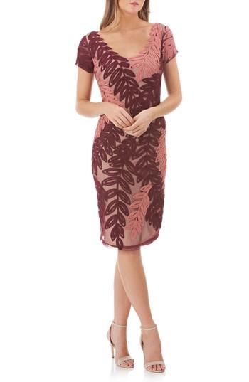 Women's Js Collections Leaf Soutache V-neck Sheath Dress - Pink