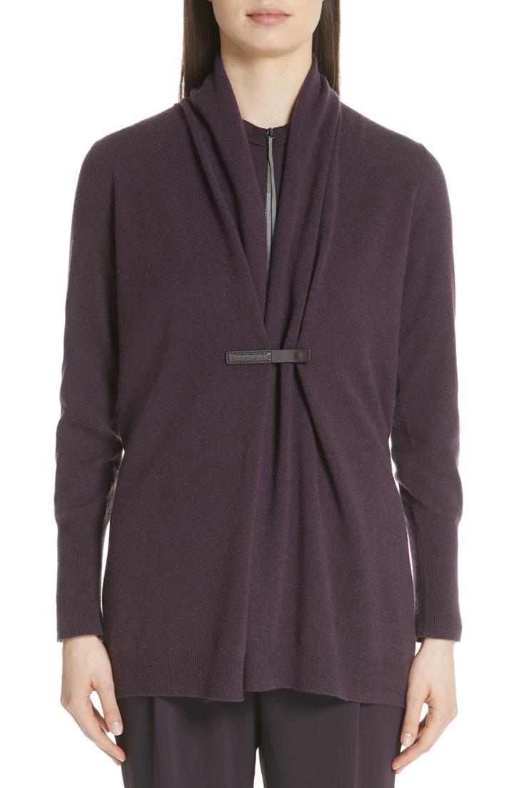 Women's Fabiana Filippi Shawl Collar Wool Blend Cardigan Us / 38 It - Purple