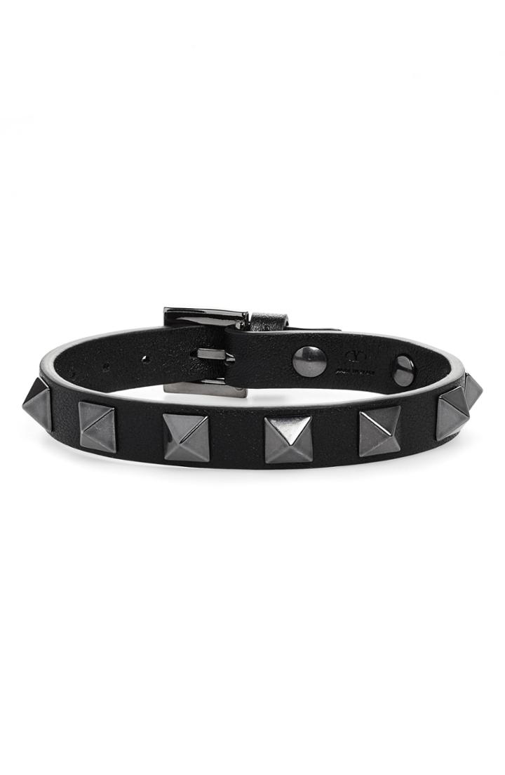 Women's Valentino Rockstud Noir Small Leather Bracelet