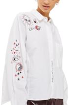 Women's Topshop Doodle Believer Embroidered Shirt Us (fits Like 0) - Ivory