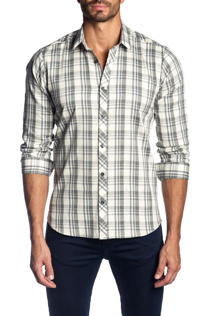 Men's Jared Lang Trim Fit Plaid Sport Shirt - Grey