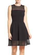 Women's Eliza J Stripe Fit & Flare Dress - Black