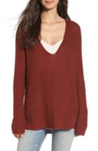 Women's Hinge Button Back V-neck Sweater - Brown