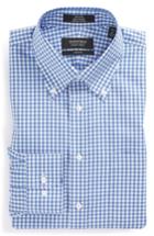 Men's Nordstrom Men's Shop Trim Fit Non-iron Gingham Dress Shirt - 34/35 - Blue