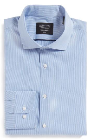 Men's Nordstrom Men's Shop Tech-smart Trim Fit Stretch Stripe Dress Shirt