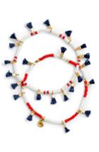 Women's Madewell Two-pack Red, White & Blue Beaded Tassel Bracelets