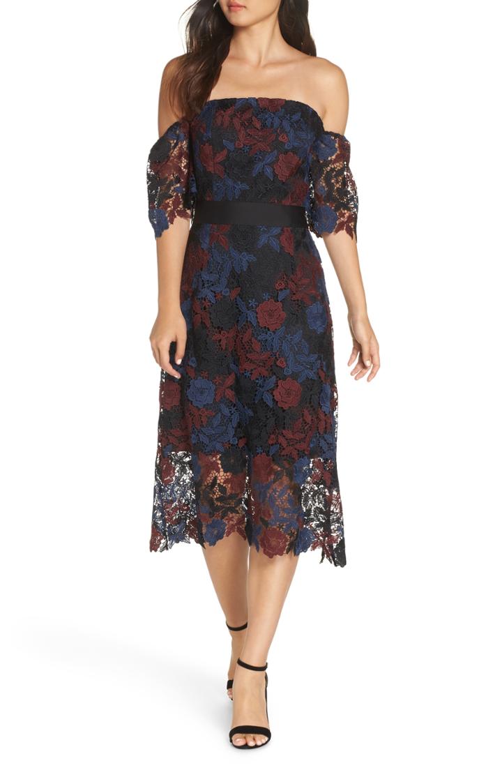 Women's Sam Edelman Three-tone Off The Shoulder Lace Midi Dress