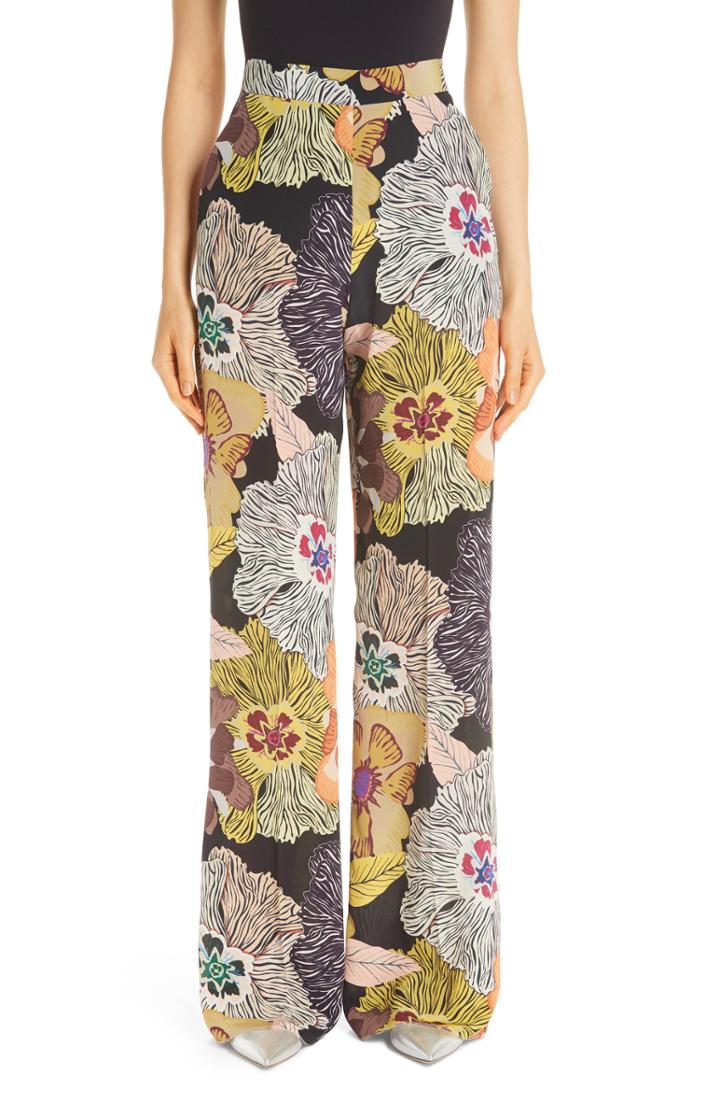 Women's Etro Floral Print Silk Pants Us / 38 It - Black