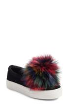 Women's Steve Madden Great Faux Fur Pom Platform Sneaker .5 M - Black