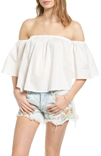 Women's Elodie Off The Shoulder Flutter Crop Top - White