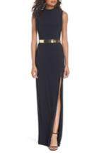 Women's Mac Duggal Belted Mock Neck Sheath Gown